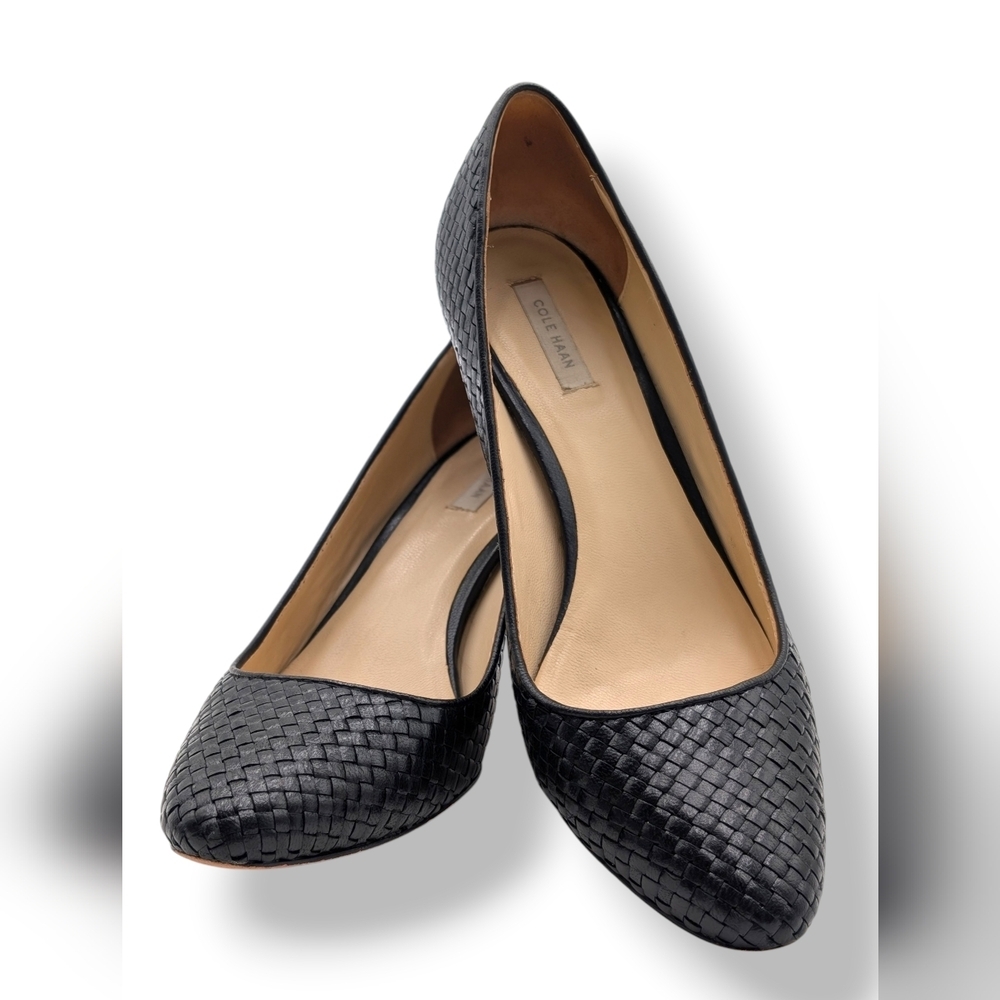 Cole Haan Grand.OS Women's Size 8B Woven Genuine Black Leather Heels Closed Toe - Picture 10 of 17